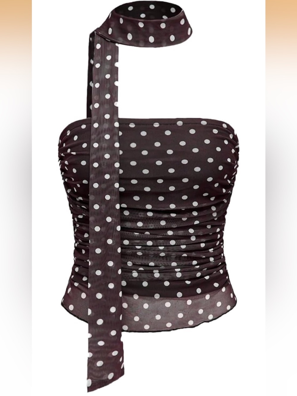 Chocolate brown Polka Dot Bandeau Top with Scarf